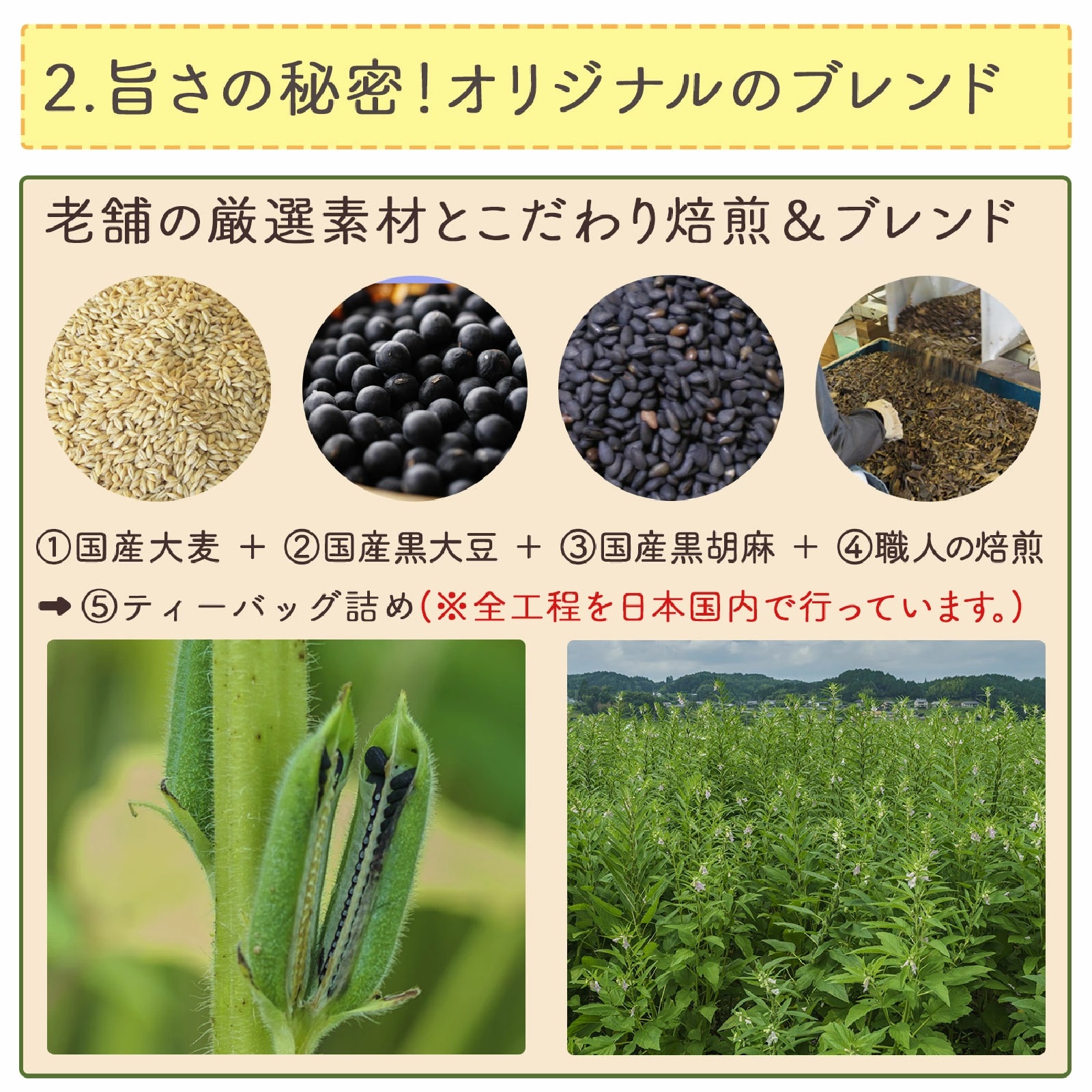 ほんぢ園 国産 黒胡麻麦茶 10g x 20p x 2袋 （ 400g ティーバッグ ）