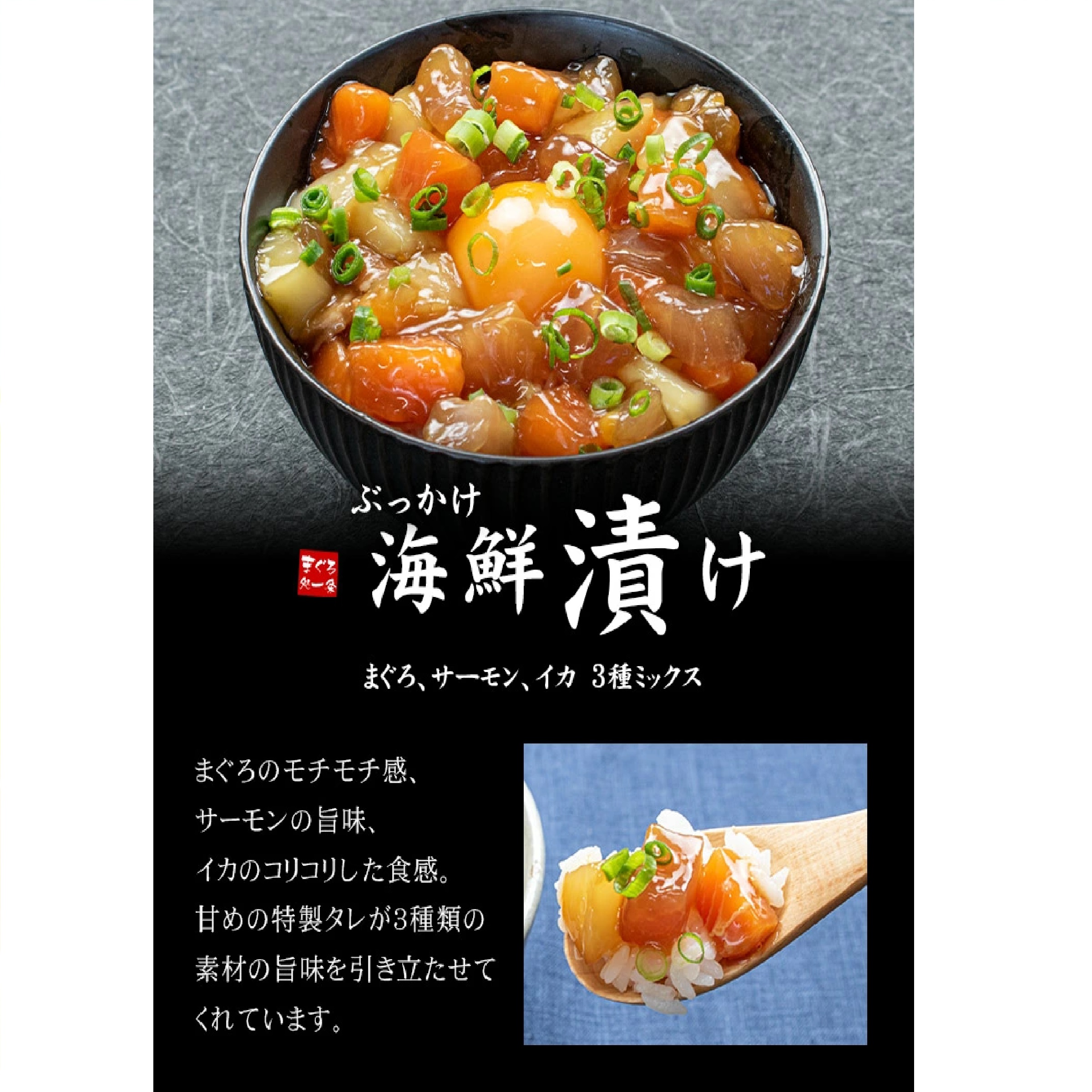 海鮮漬け6食セット (天然マグロ サーモン イカ)